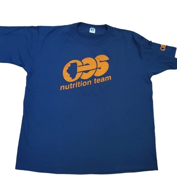 Vintage OES Nutrition Team Illinois Single Stitch T-shirt Navy Blue USA Sz XL - Picture 2 of 9